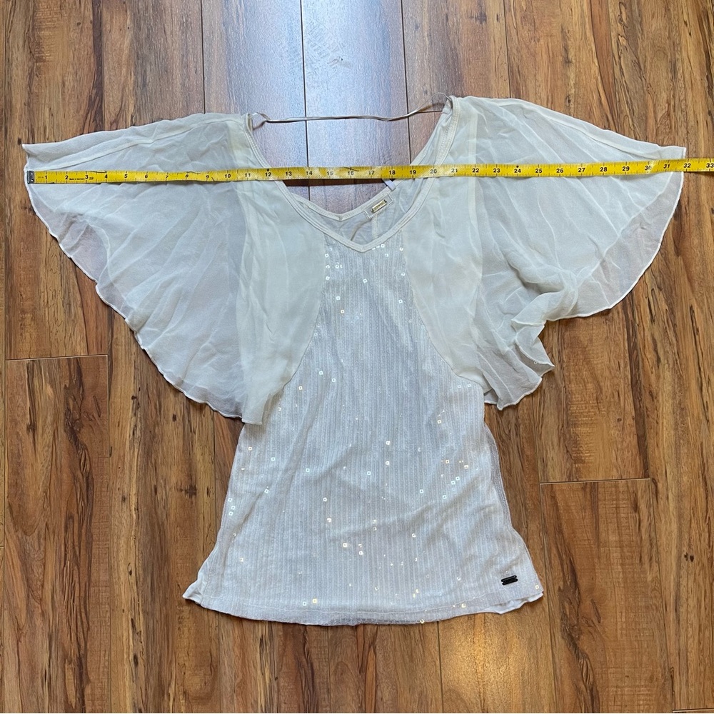 Guess Sequin Silk Angel Sleeves Top Size S - Picture 12 of 16